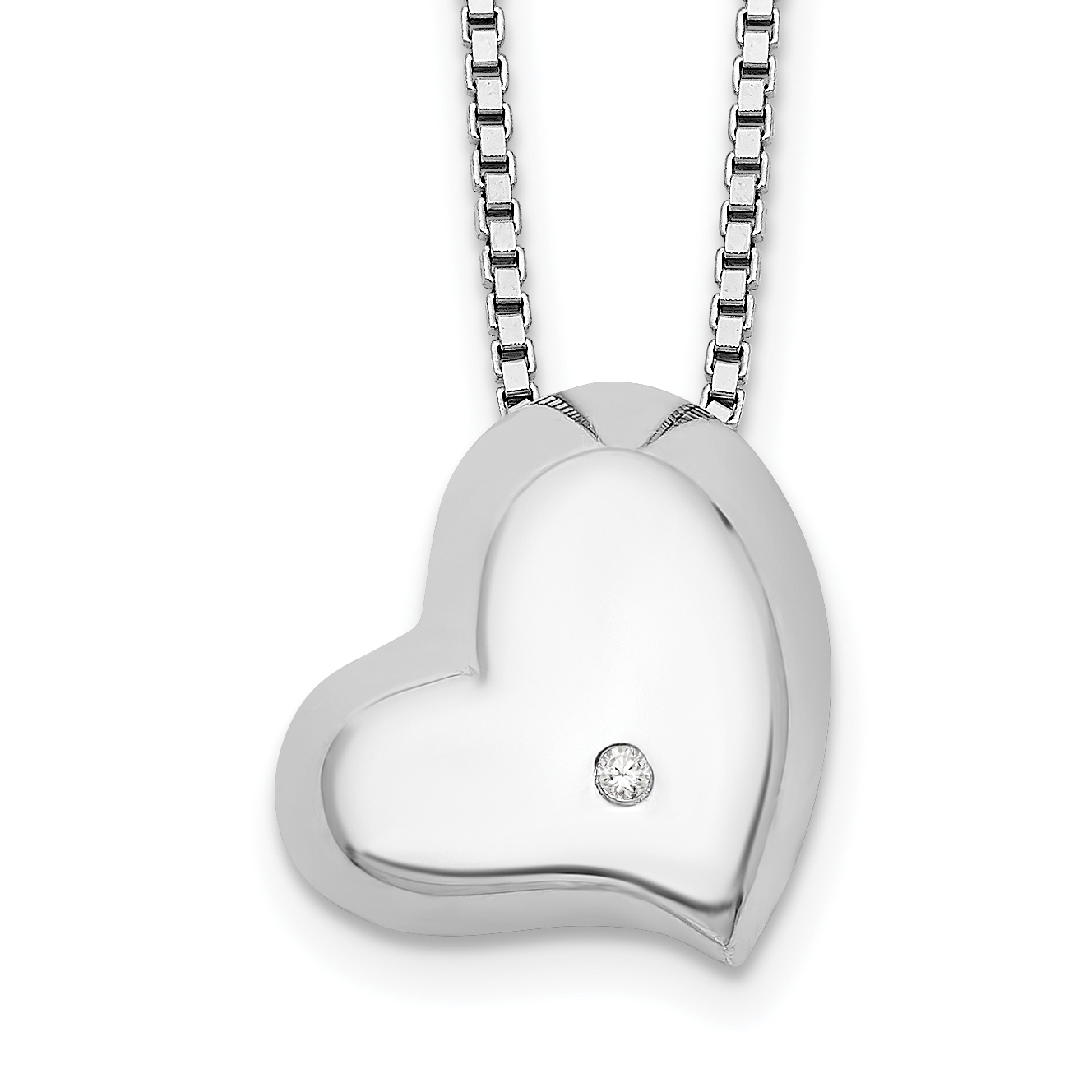 925 Sterling Silver Rh Satin And Polished 18 Inch Diamond Heart Necklace, 2